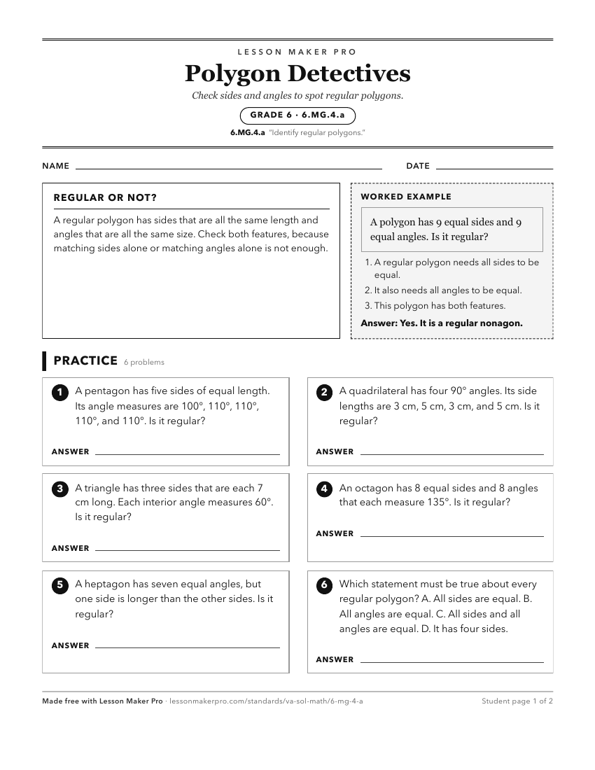 Preview of the 6.MG.4.a printable worksheet