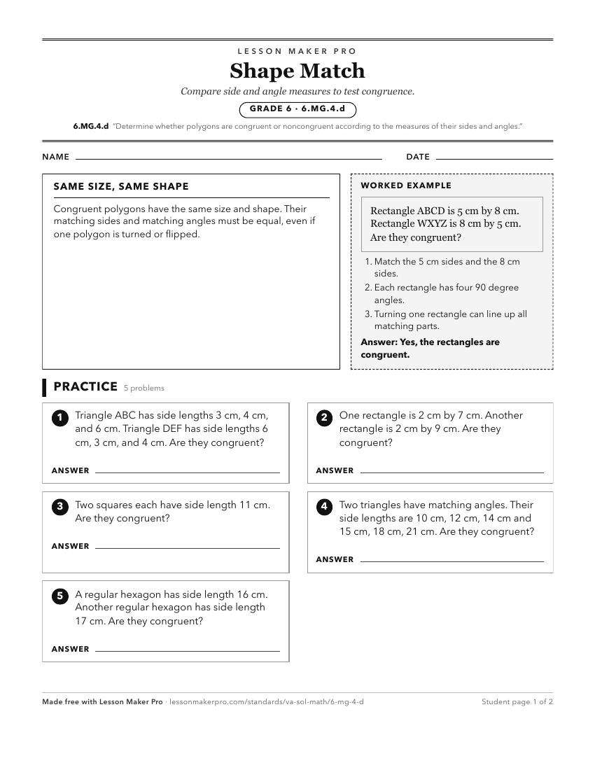 Preview of the 6.MG.4.d printable worksheet