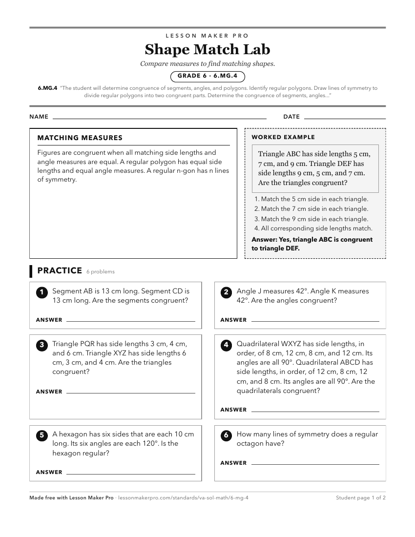 Preview of the 6.MG.4 printable worksheet
