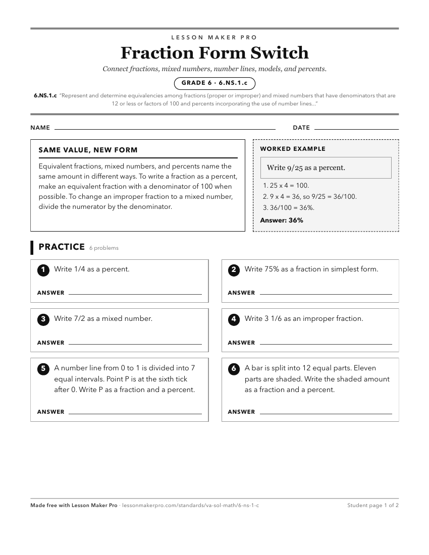 Preview of the 6.NS.1.c printable worksheet