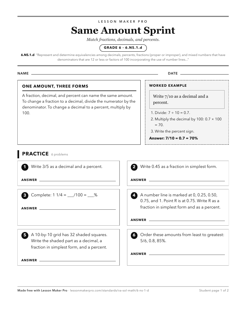 Preview of the 6.NS.1.d printable worksheet