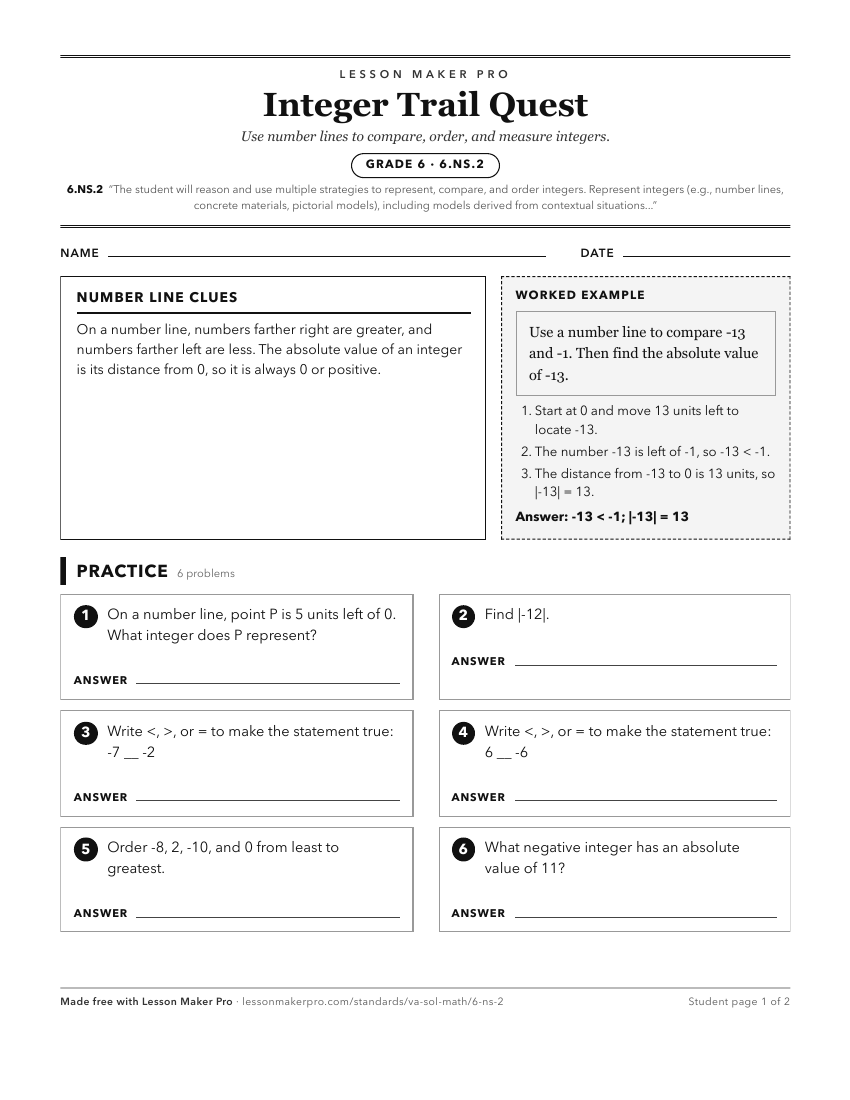 Preview of the 6.NS.2 printable worksheet