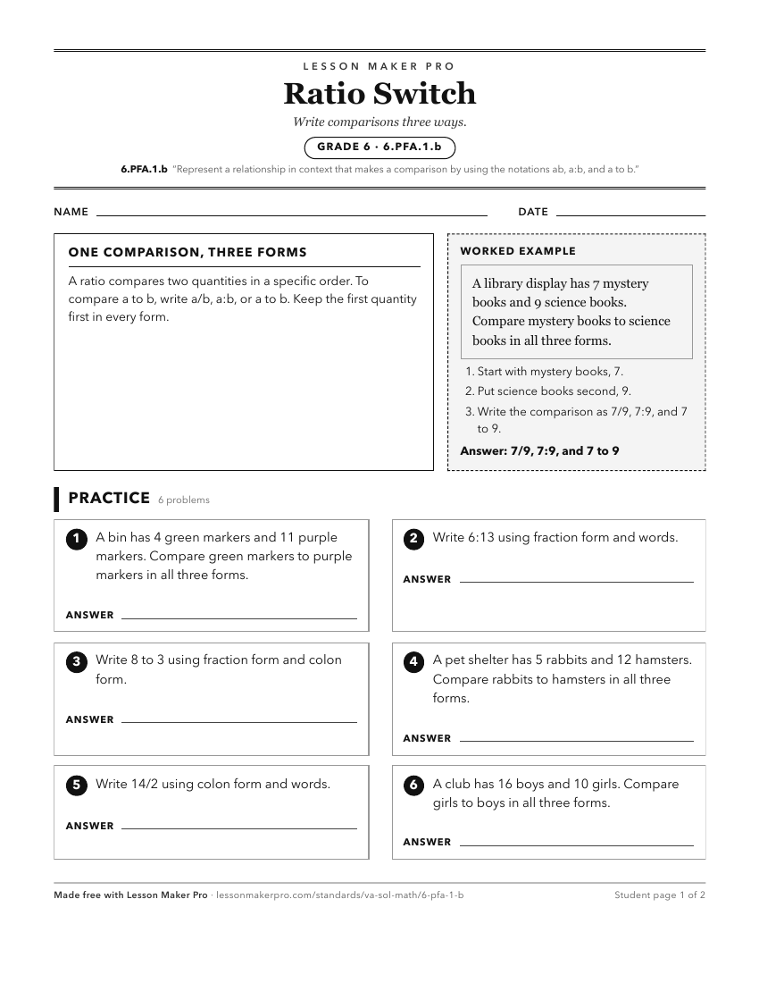 Preview of the 6.PFA.1.b printable worksheet