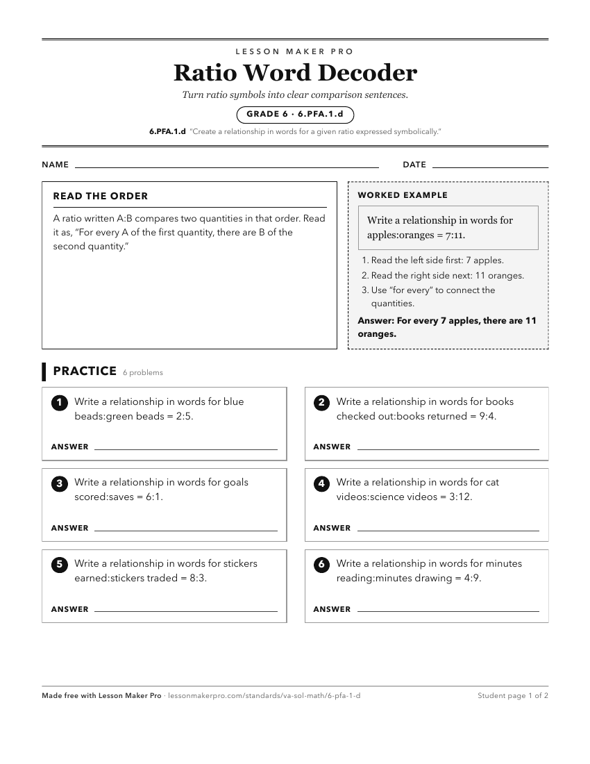 Preview of the 6.PFA.1.d printable worksheet