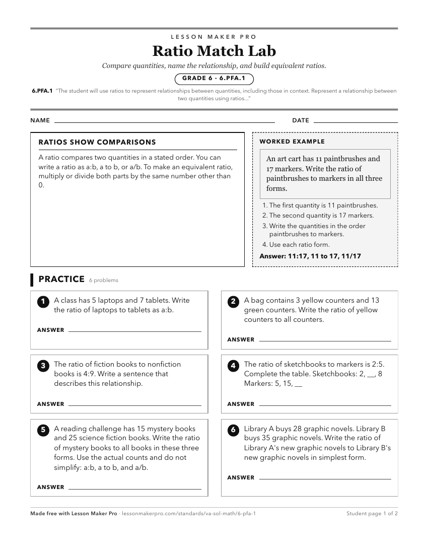Preview of the 6.PFA.1 printable worksheet