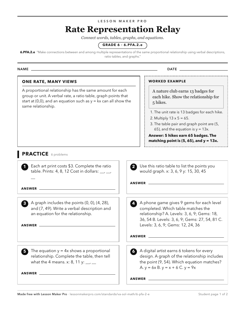 Preview of the 6.PFA.2.e printable worksheet