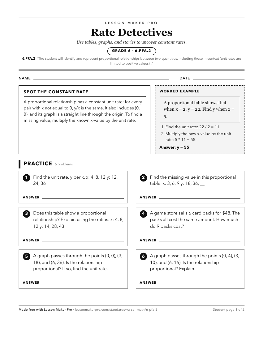 Preview of the 6.PFA.2 printable worksheet