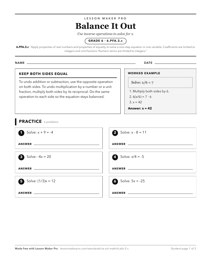 Preview of the 6.PFA.3.c printable worksheet