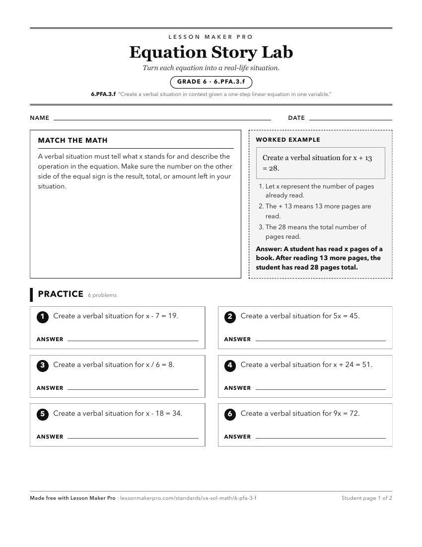 Preview of the 6.PFA.3.f printable worksheet