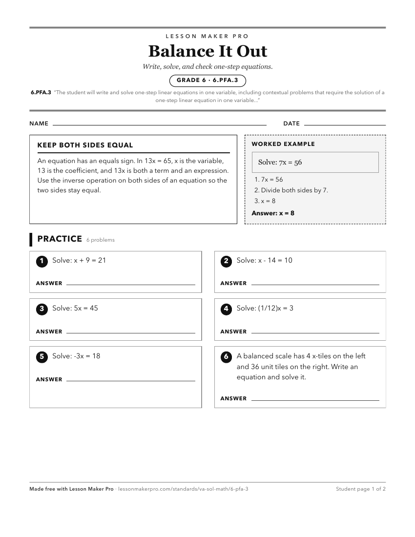 Preview of the 6.PFA.3 printable worksheet