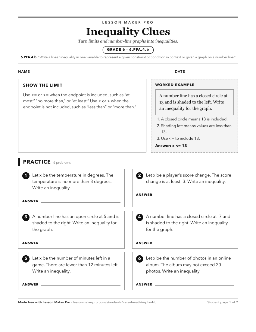 Preview of the 6.PFA.4.b printable worksheet
