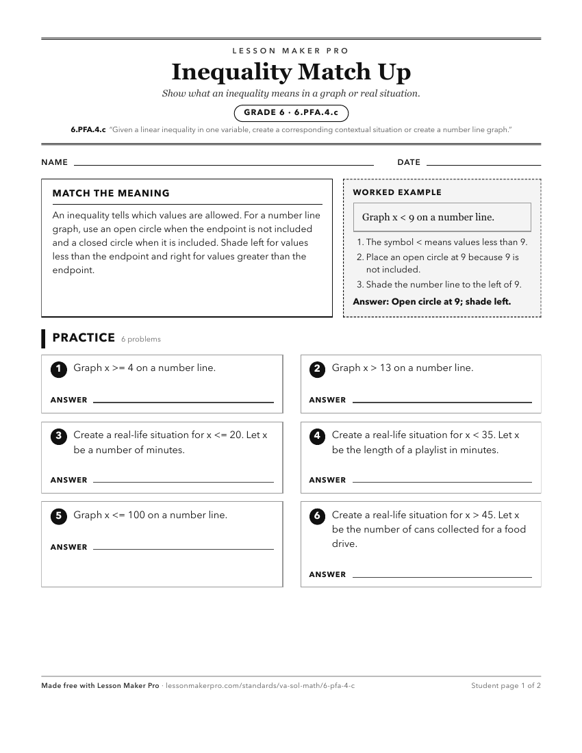 Preview of the 6.PFA.4.c printable worksheet
