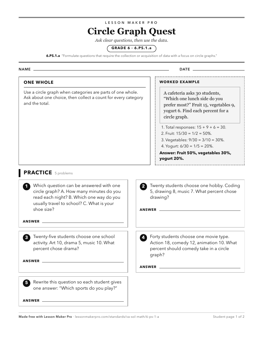 Preview of the 6.PS.1.a printable worksheet