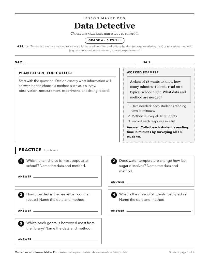 Preview of the 6.PS.1.b printable worksheet
