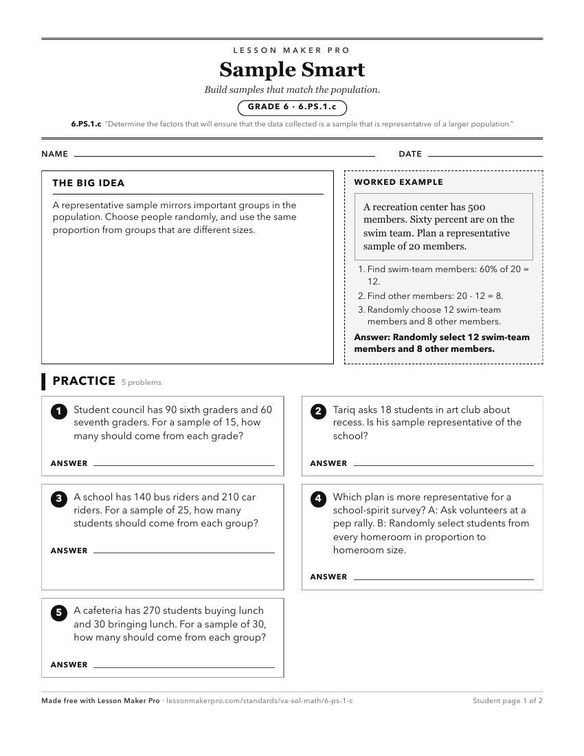 Preview of the 6.PS.1.c printable worksheet