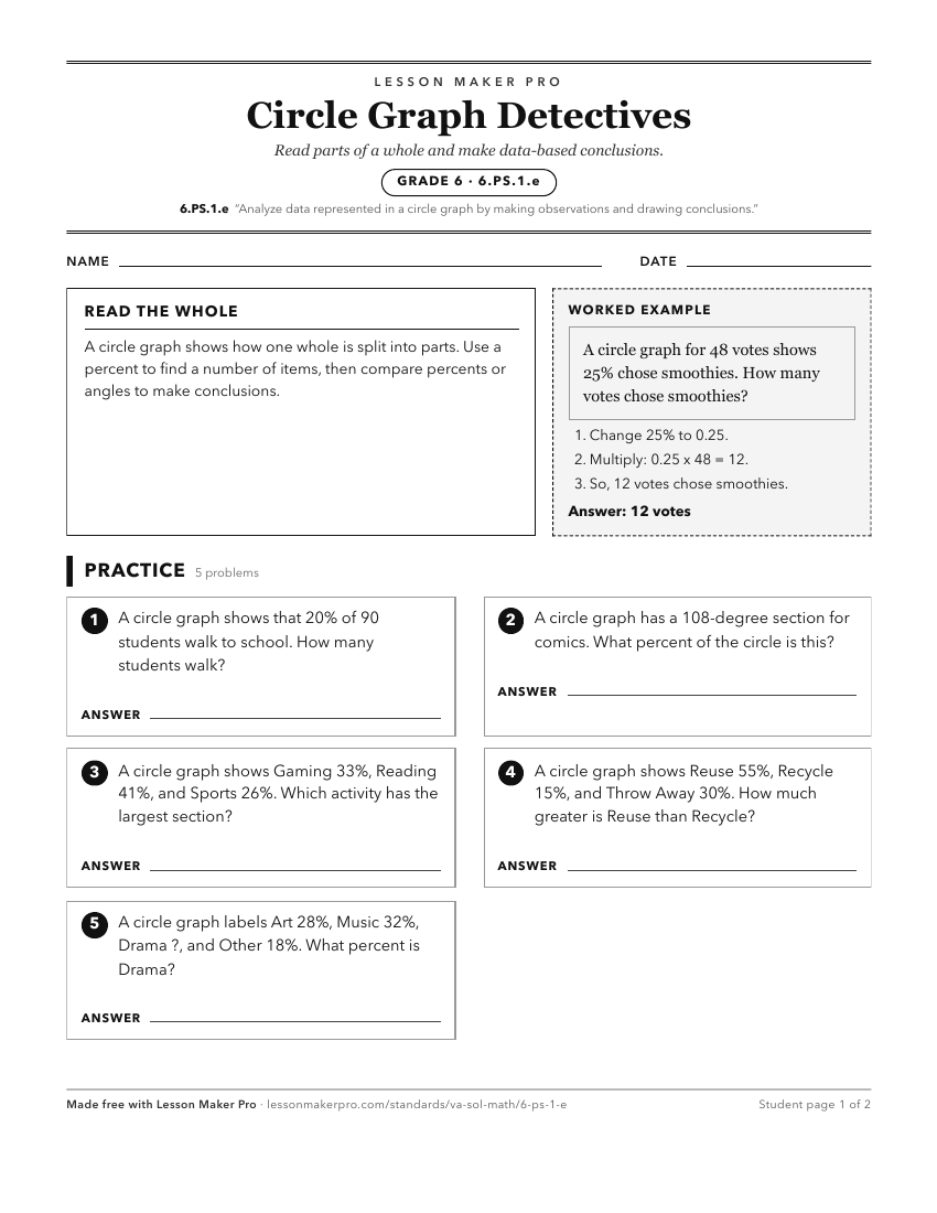 Preview of the 6.PS.1.e printable worksheet