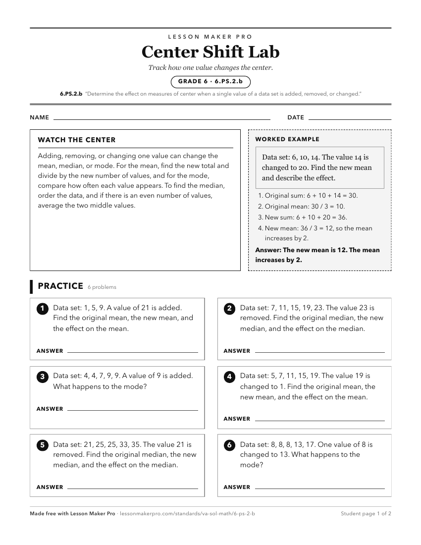 Preview of the 6.PS.2.b printable worksheet