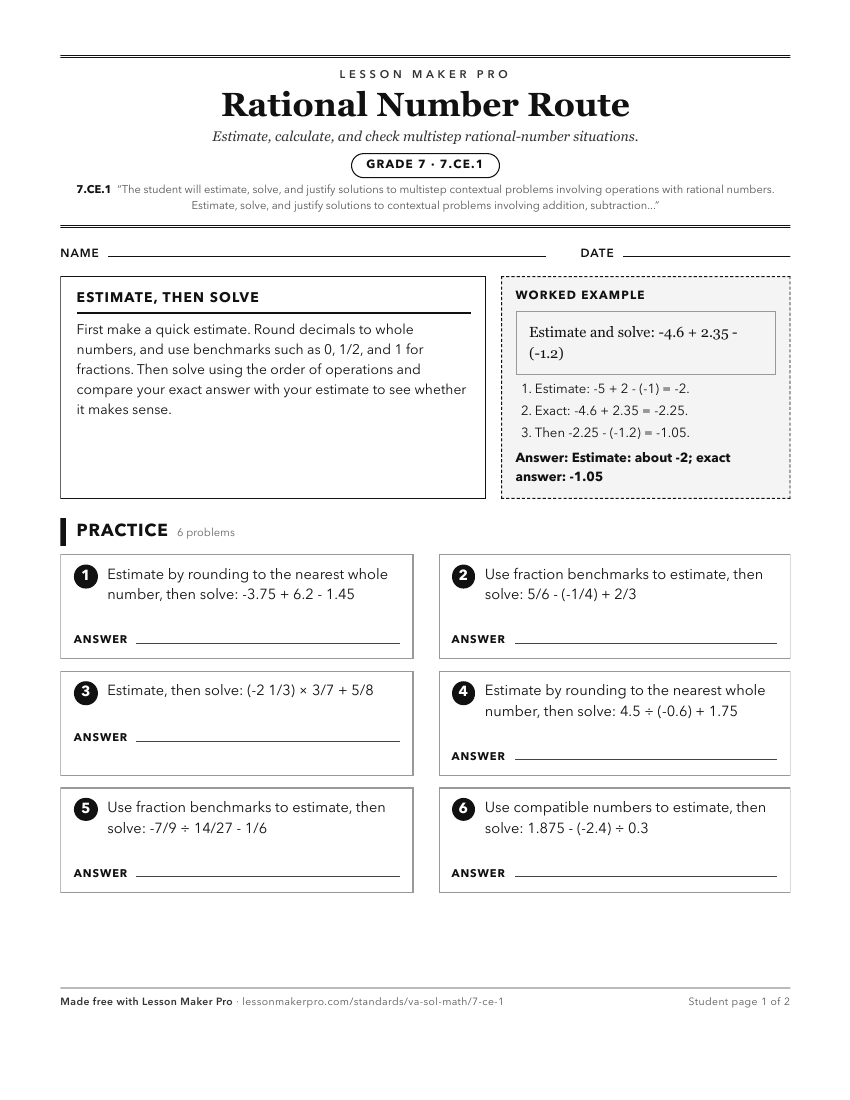 Preview of the 7.CE.1 printable worksheet