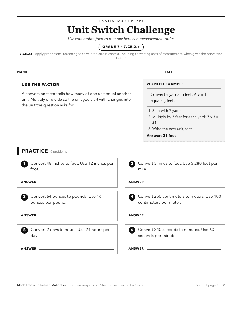 Preview of the 7.CE.2.c printable worksheet