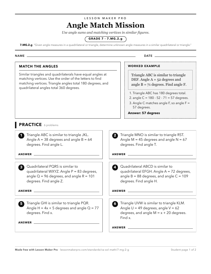 Preview of the 7.MG.2.g printable worksheet