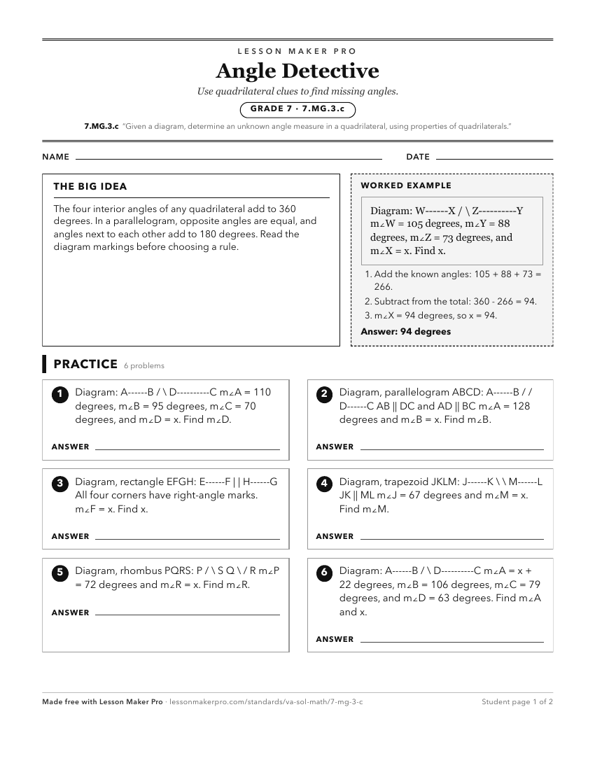 Preview of the 7.MG.3.c printable worksheet