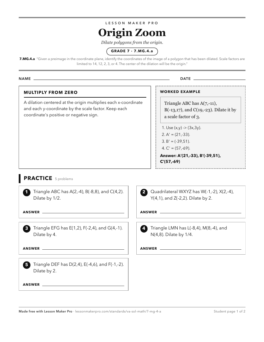 Preview of the 7.MG.4.a printable worksheet