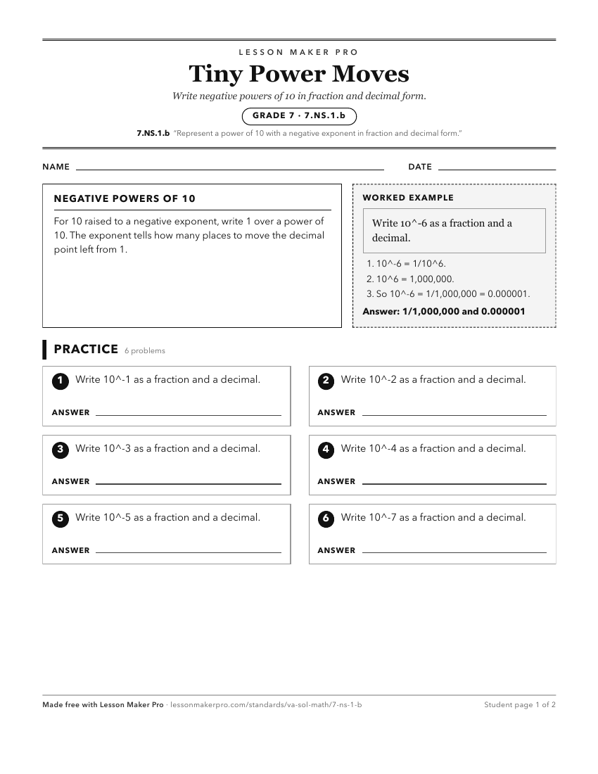 Preview of the 7.NS.1.b printable worksheet