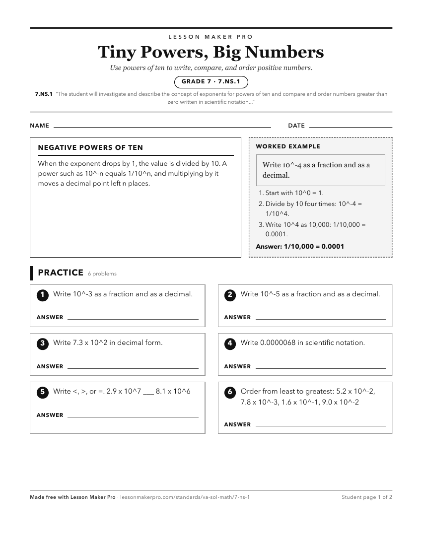 Preview of the 7.NS.1 printable worksheet