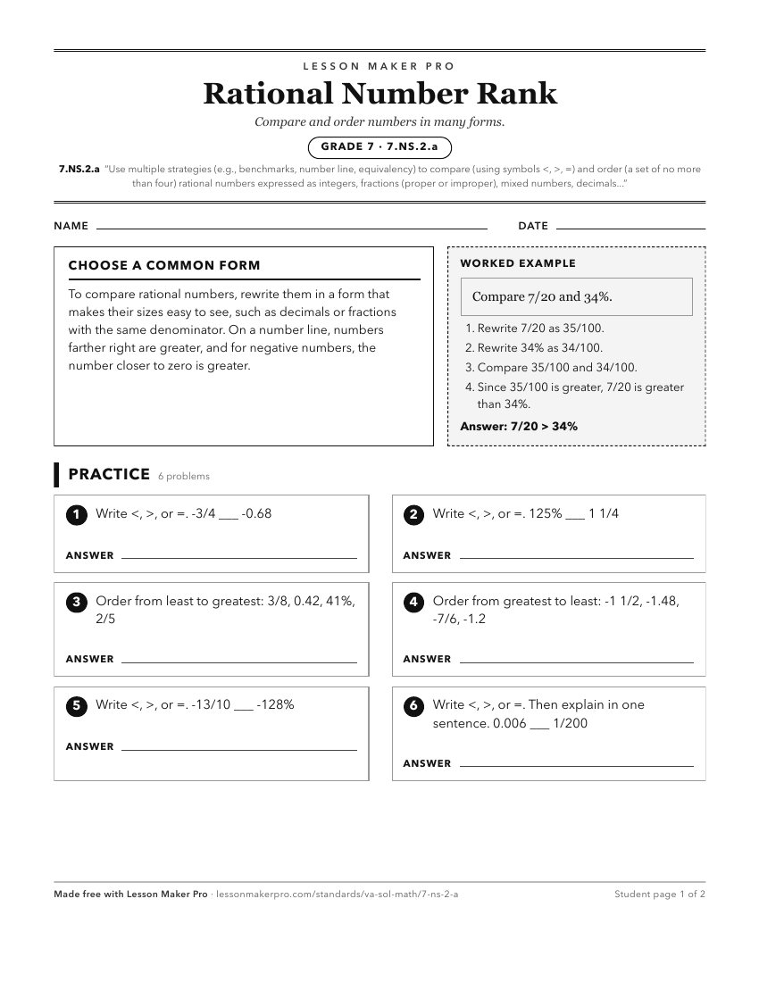 Preview of the 7.NS.2.a printable worksheet