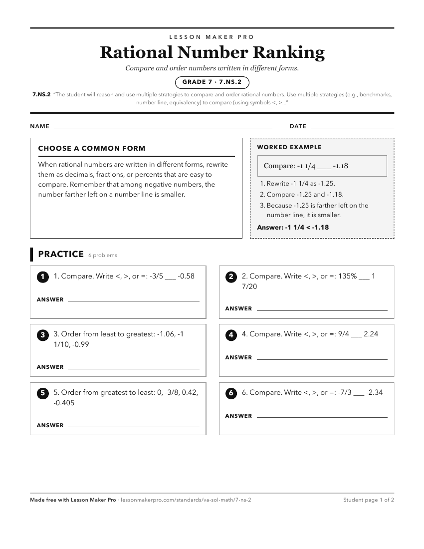 Preview of the 7.NS.2 printable worksheet