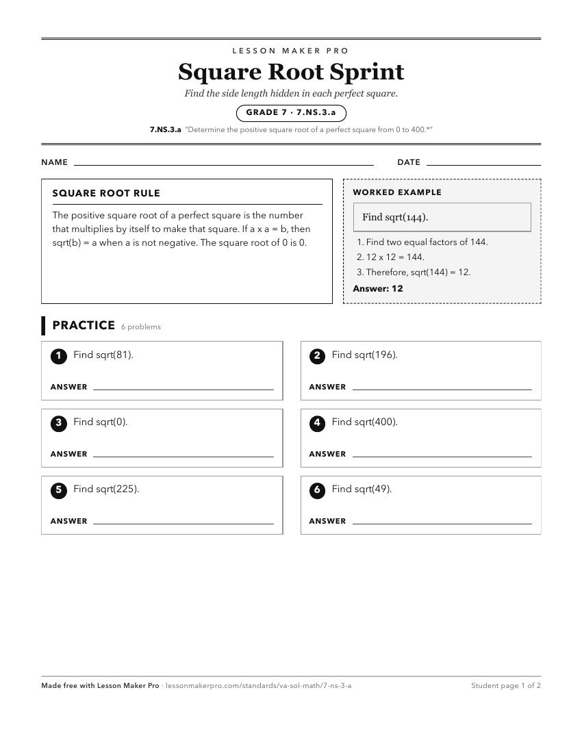 Preview of the 7.NS.3.a printable worksheet