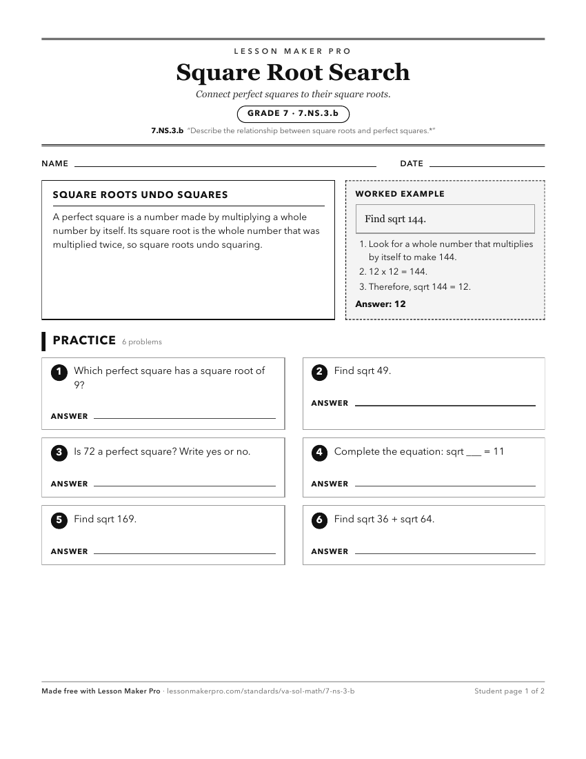 Preview of the 7.NS.3.b printable worksheet