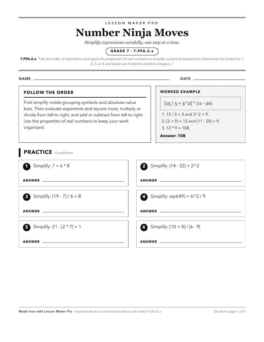 Preview of the 7.PFA.2.a printable worksheet