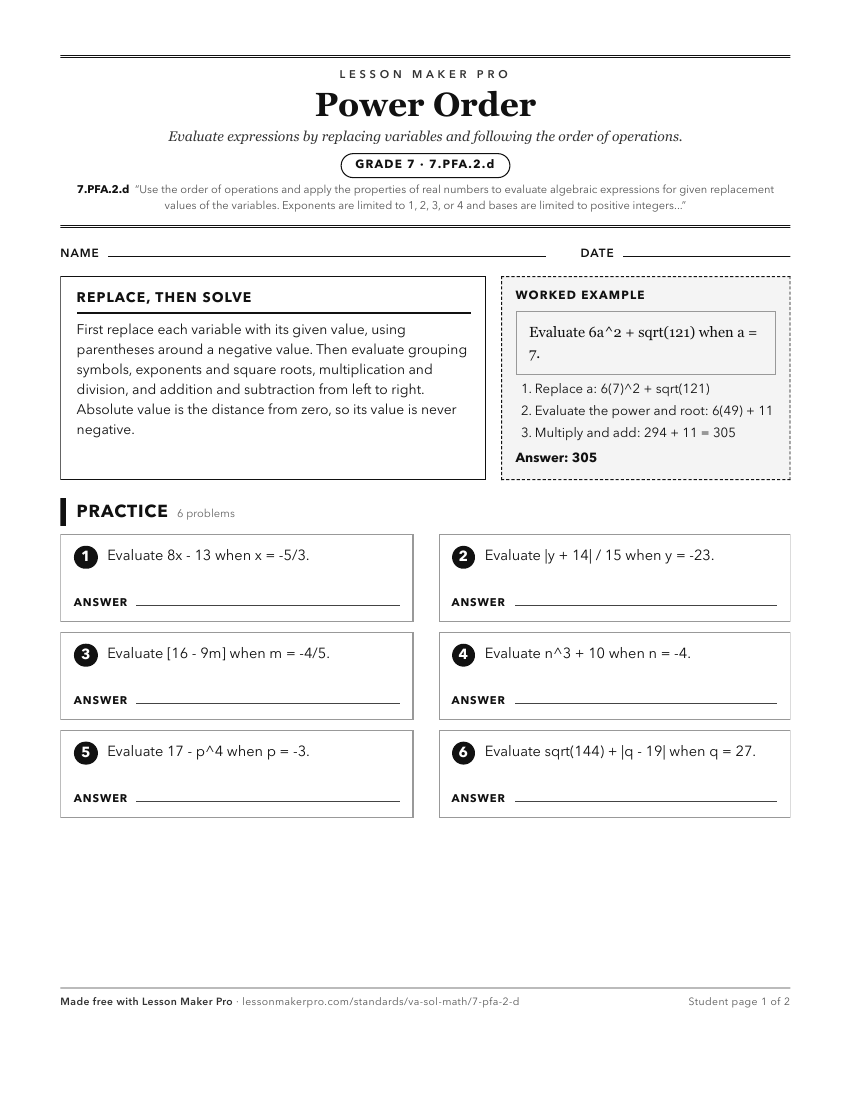 Preview of the 7.PFA.2.d printable worksheet