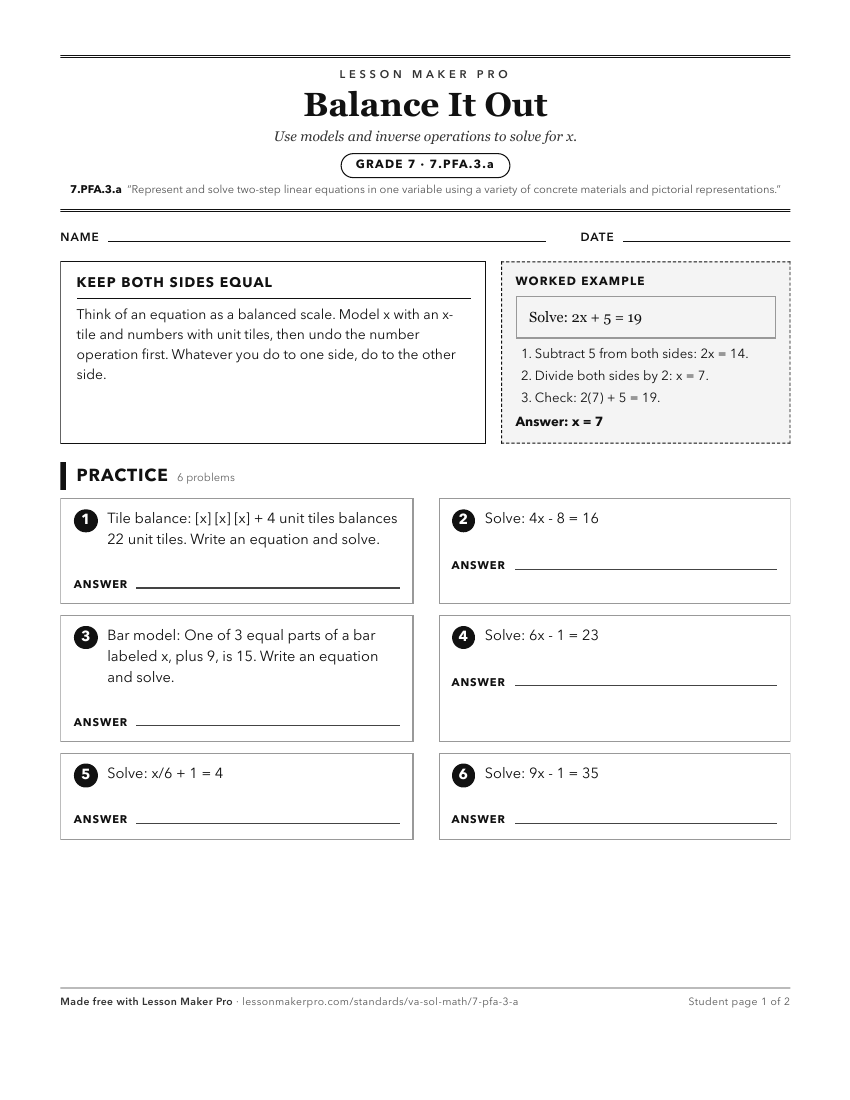 Preview of the 7.PFA.3.a printable worksheet