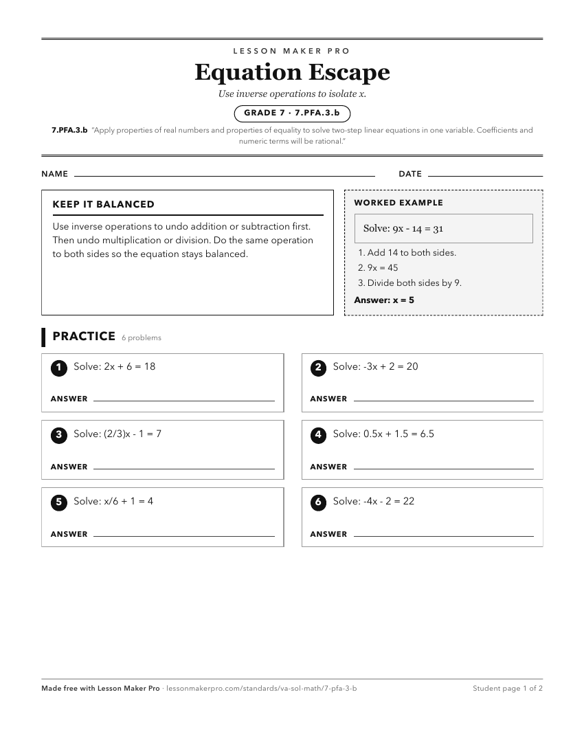 Preview of the 7.PFA.3.b printable worksheet