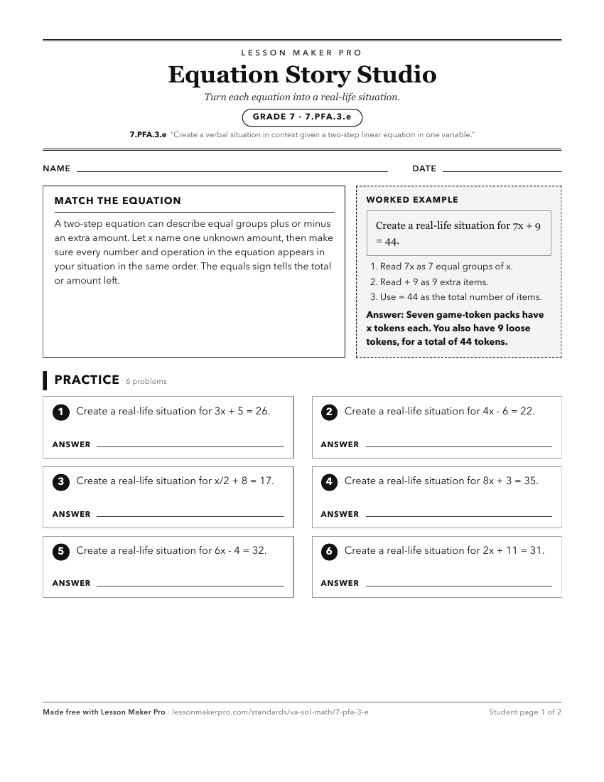 Preview of the 7.PFA.3.e printable worksheet