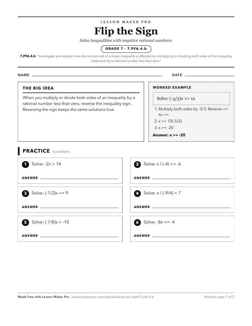 Preview of the 7.PFA.4.b printable worksheet