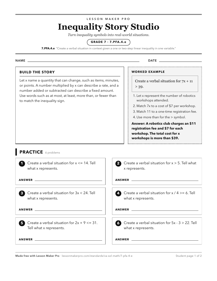 Preview of the 7.PFA.4.e printable worksheet