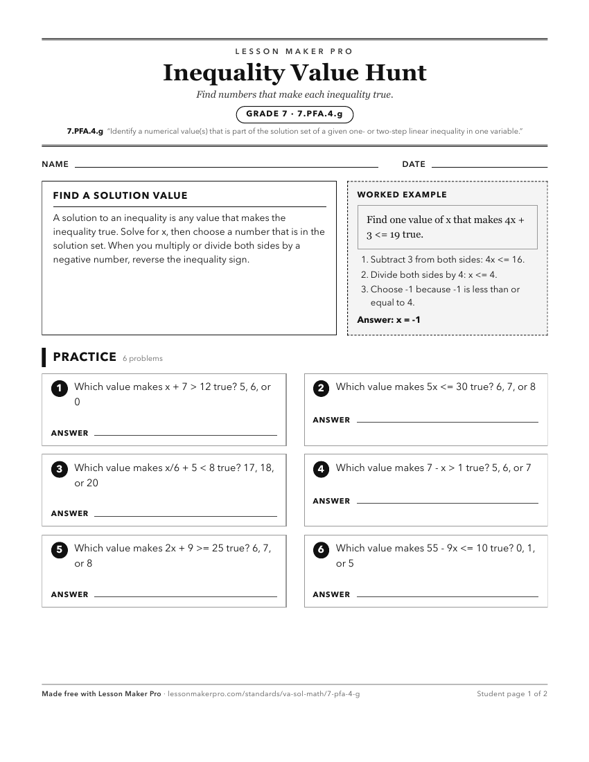Preview of the 7.PFA.4.g printable worksheet