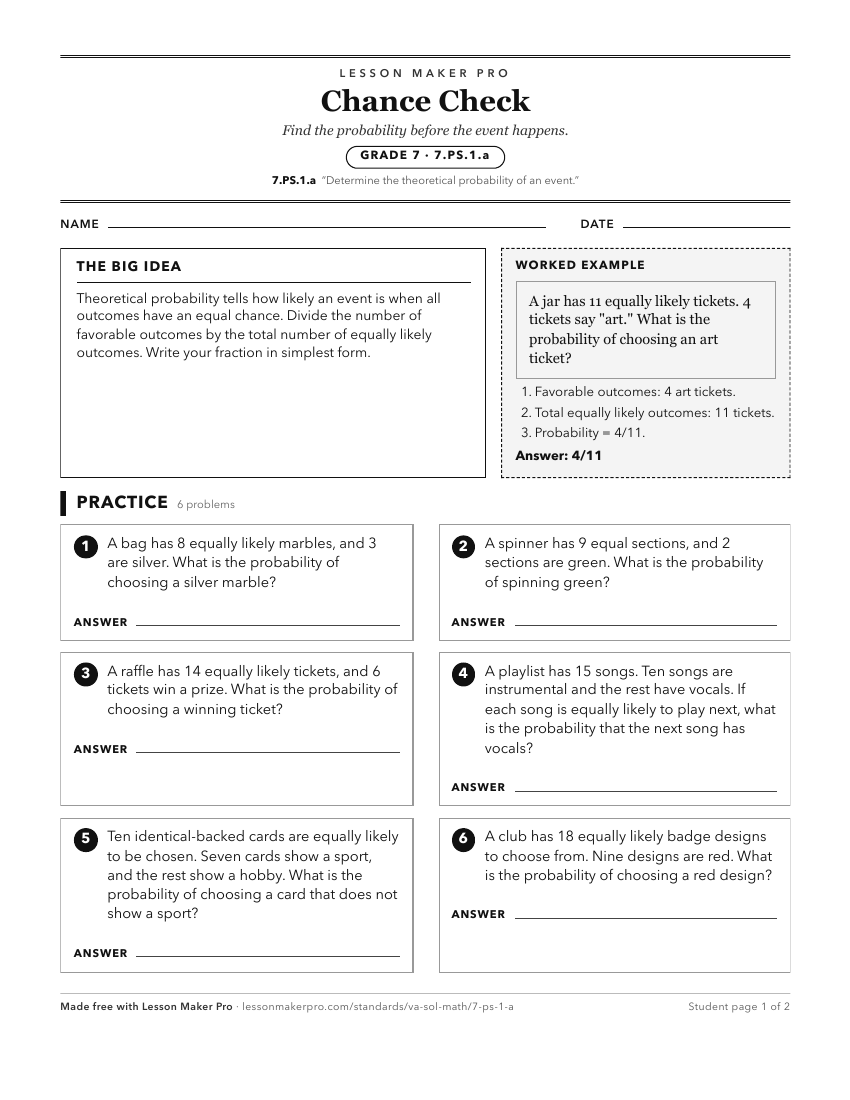 Preview of the 7.PS.1.a printable worksheet