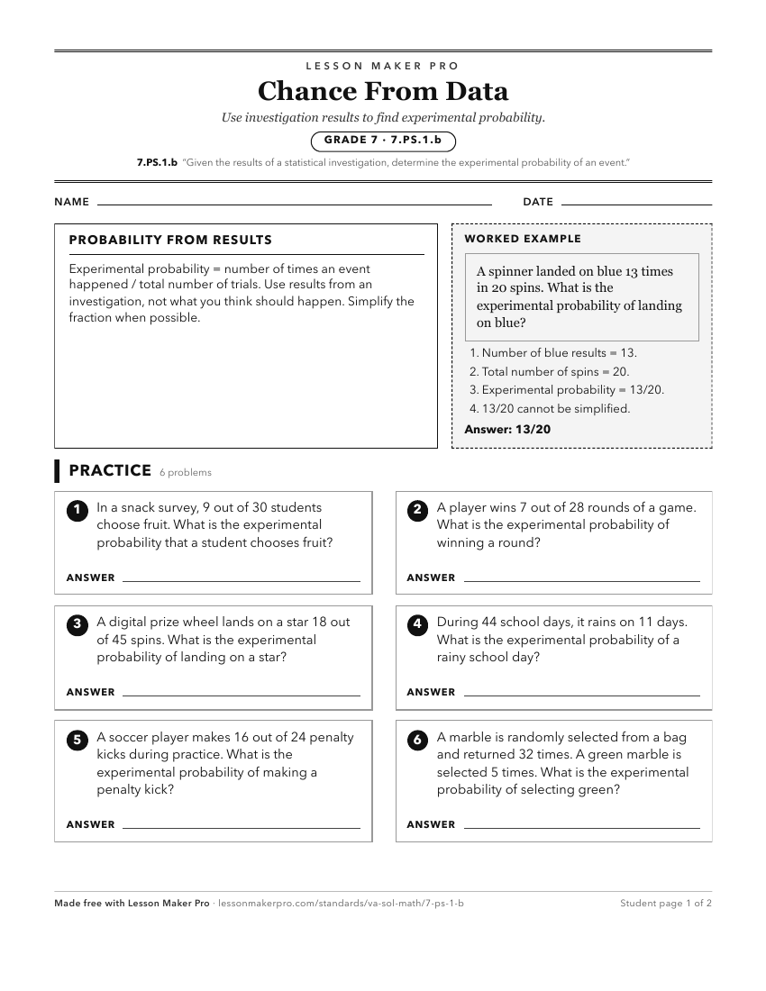 Preview of the 7.PS.1.b printable worksheet