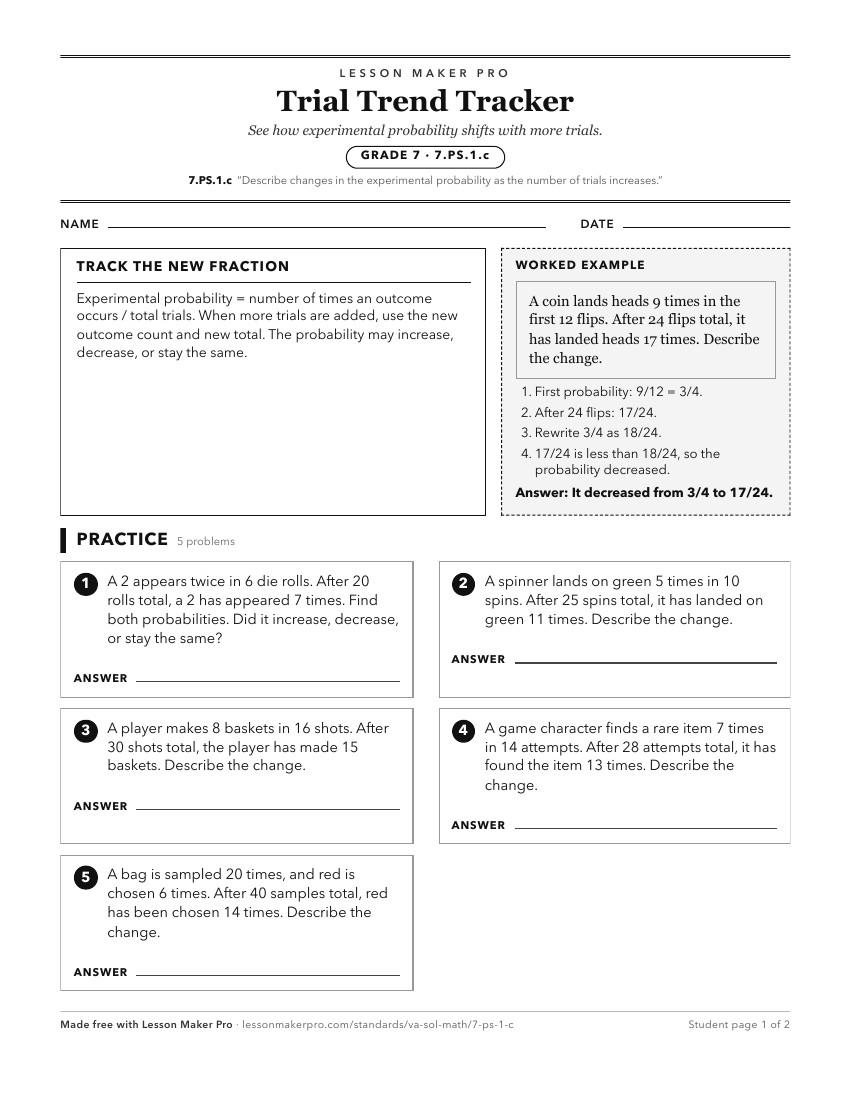 Preview of the 7.PS.1.c printable worksheet