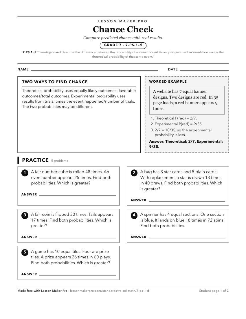 Preview of the 7.PS.1.d printable worksheet