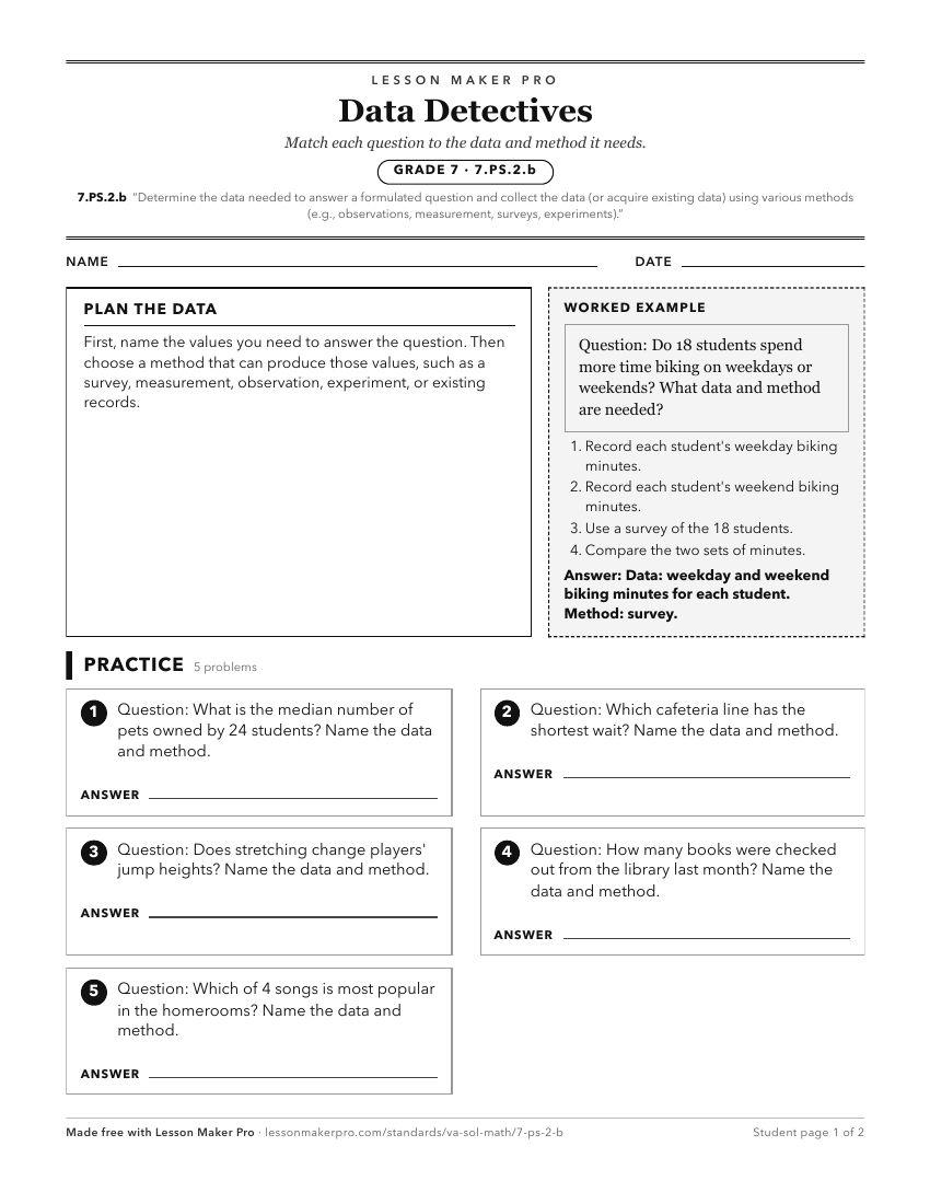 Preview of the 7.PS.2.b printable worksheet