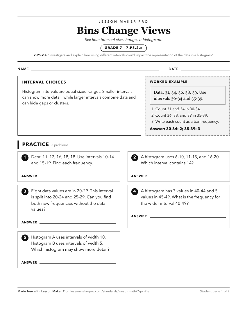 Preview of the 7.PS.2.e printable worksheet
