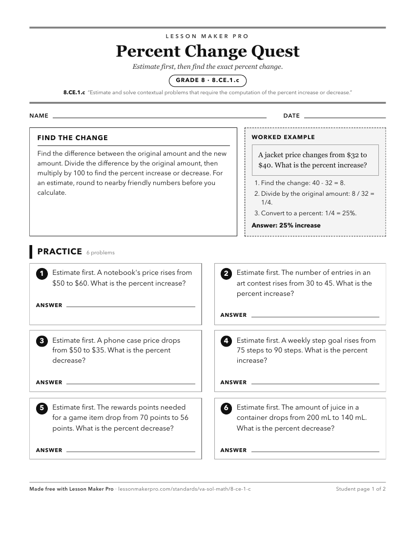 Preview of the 8.CE.1.c printable worksheet