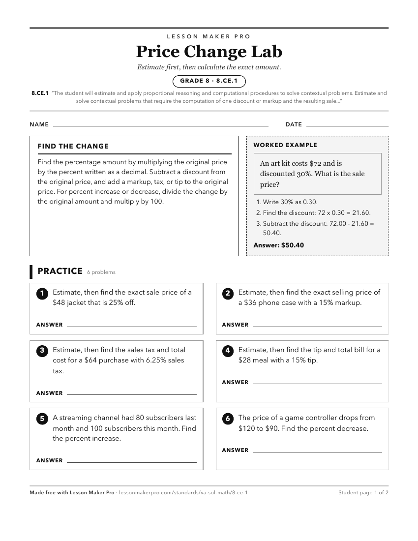 Preview of the 8.CE.1 printable worksheet