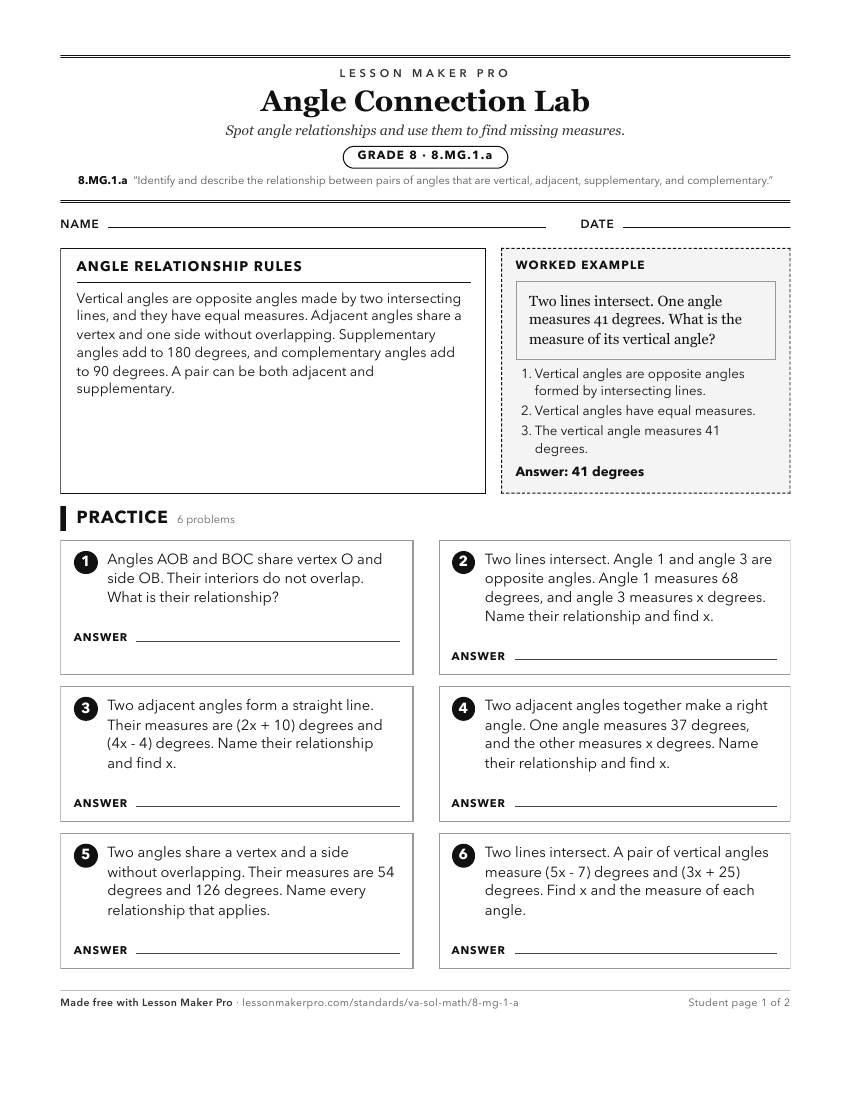 Preview of the 8.MG.1.a printable worksheet