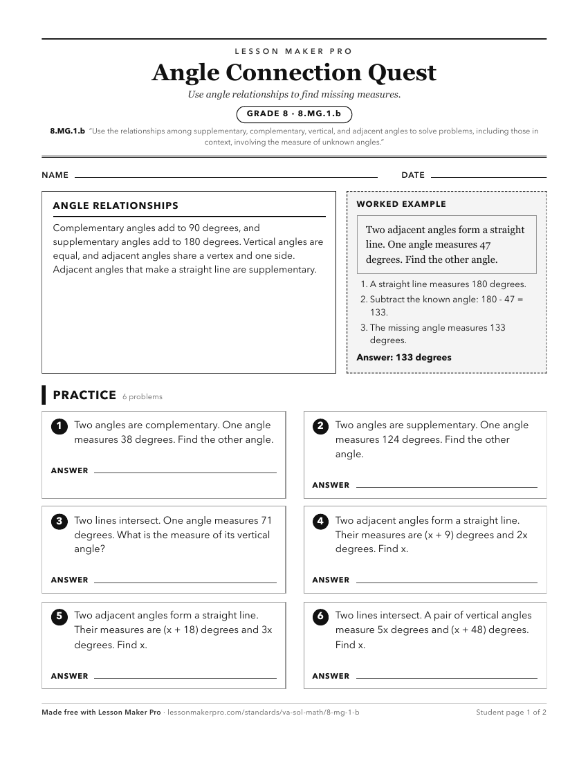 Preview of the 8.MG.1.b printable worksheet